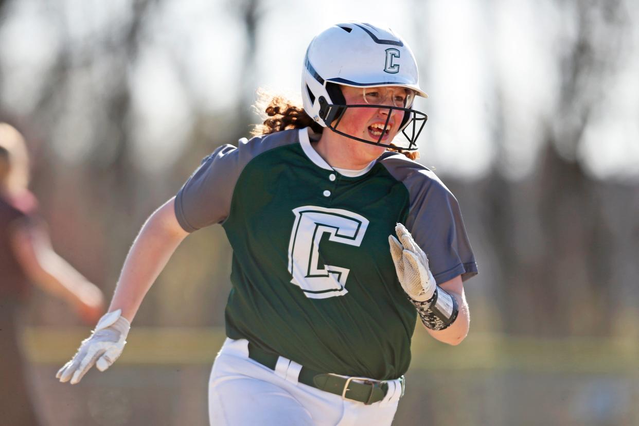 Cranston East's Lexi Montalbon races to third base during the sixth inning of Friday's game against Tiverton.