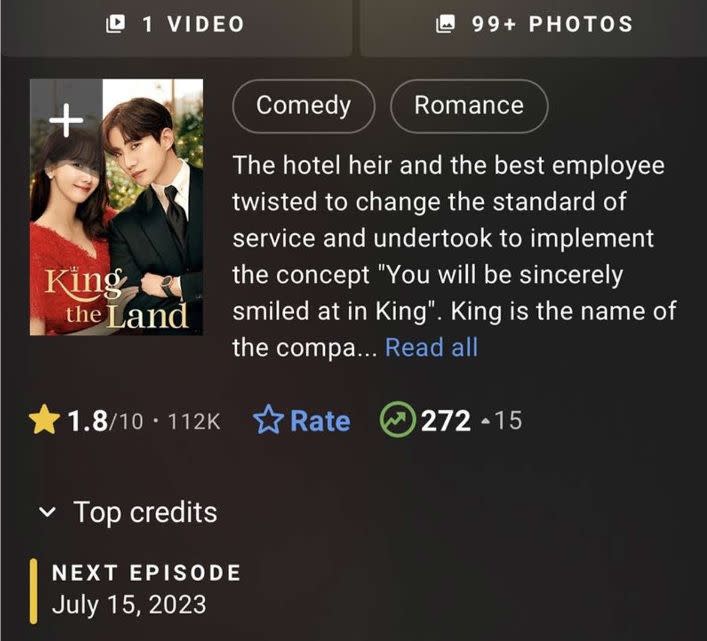 《歡迎來到王之國》在IMDB上遭網友狂洗負評至1.8分。（翻攝自IMDB）