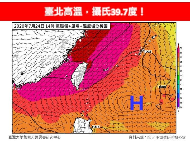 台北市歷史高溫為2022年的39.7度。翻攝林老師氣象站臉書粉專