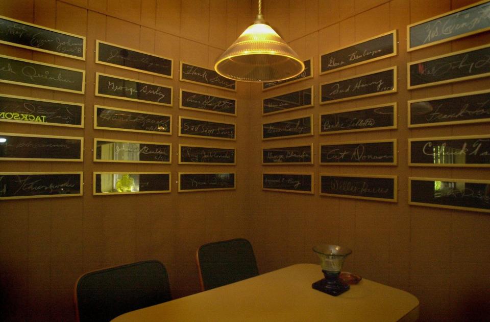 Chalkboards bearing autographs of famous sports figures hang in a corner of Jackson Grill, 3736 W. Mitchell St. The late co-founder, Jimmy Jackson, was the son of restaurateur Ray Jackson, who owned a popular steakhouse near the old County Stadium.