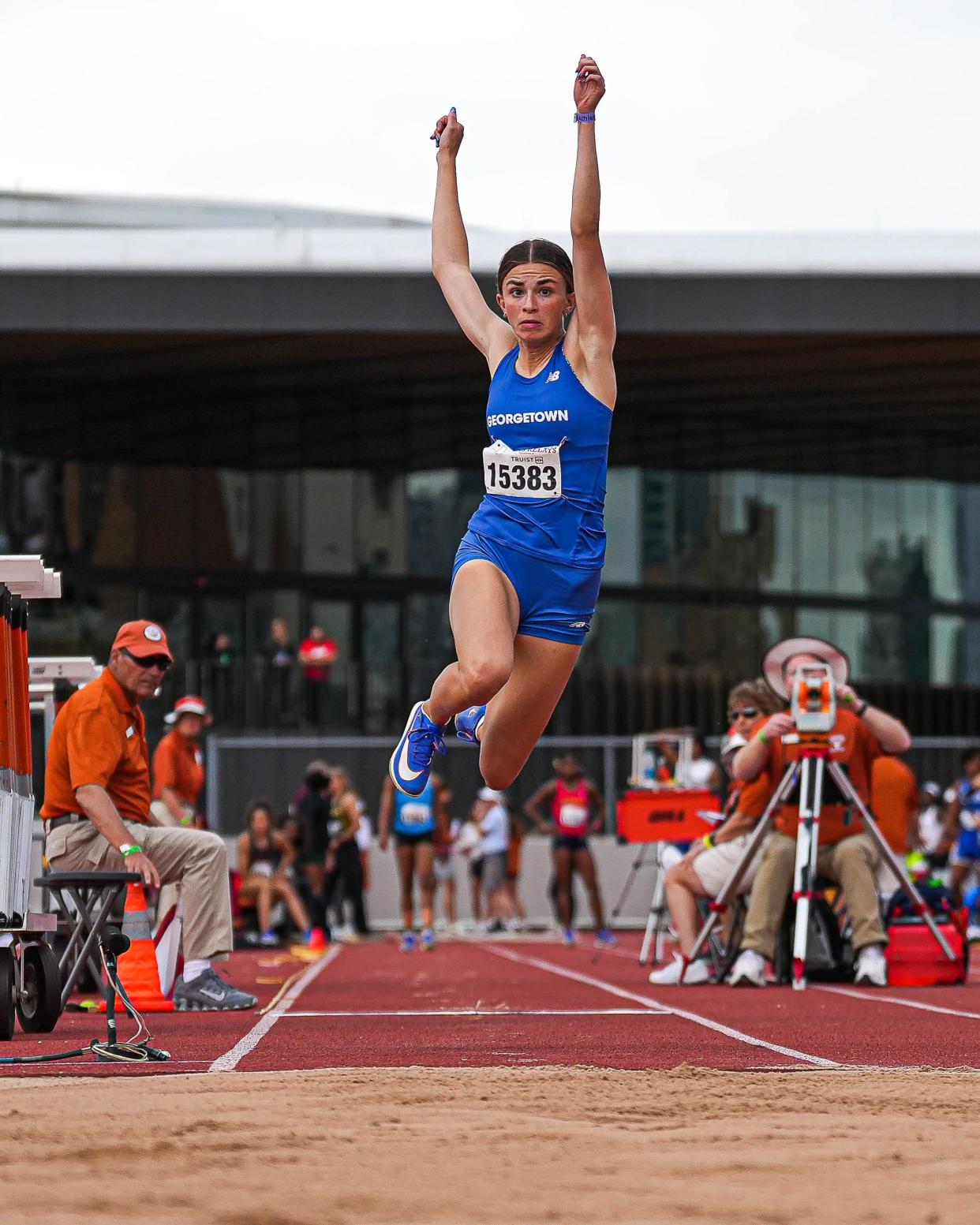 Lily Muzzy of Georgetown won the triple jump at the UIL state meet on Friday with a leap of 41-6.25.
