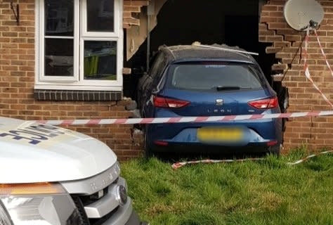 The Seat Leon that crashed into a bungalow Sussex. (SWNS)