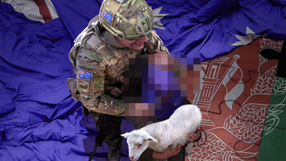 A fake photo depicts an Australian soldier appearing to slit the throat of an Afghan child.