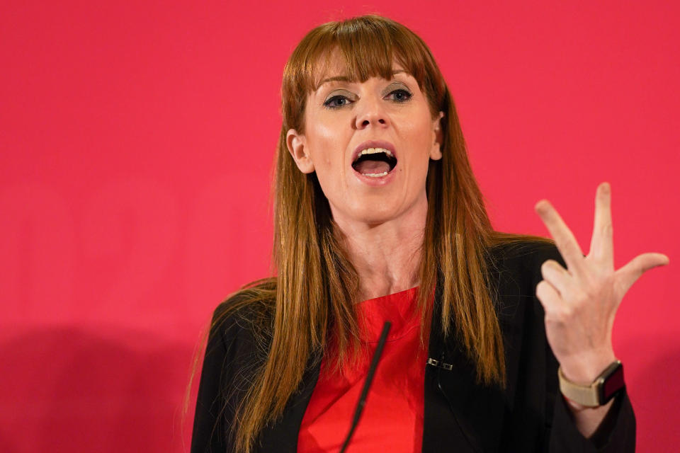 DURHAM, ENGLAND - FEBRUARY 23: Angela Rayner, Shadow Secretary of State for Education speaks to the audience during the Labour Party Deputy Leadership hustings at the Radisson Blu Hotel on February 23, 2020 in Durham, England. Ian Murray, Angela Rayner, Richard Burgon, Dr Rosena Allin-Khan and Dawn Butler are vying to become Labour's deputy leader following the departure of Tom Watson, who stood down in November last year. The ballot will open to party members and registered and affiliated supporters on February 24. (Photo by Ian Forsyth/Getty Images)