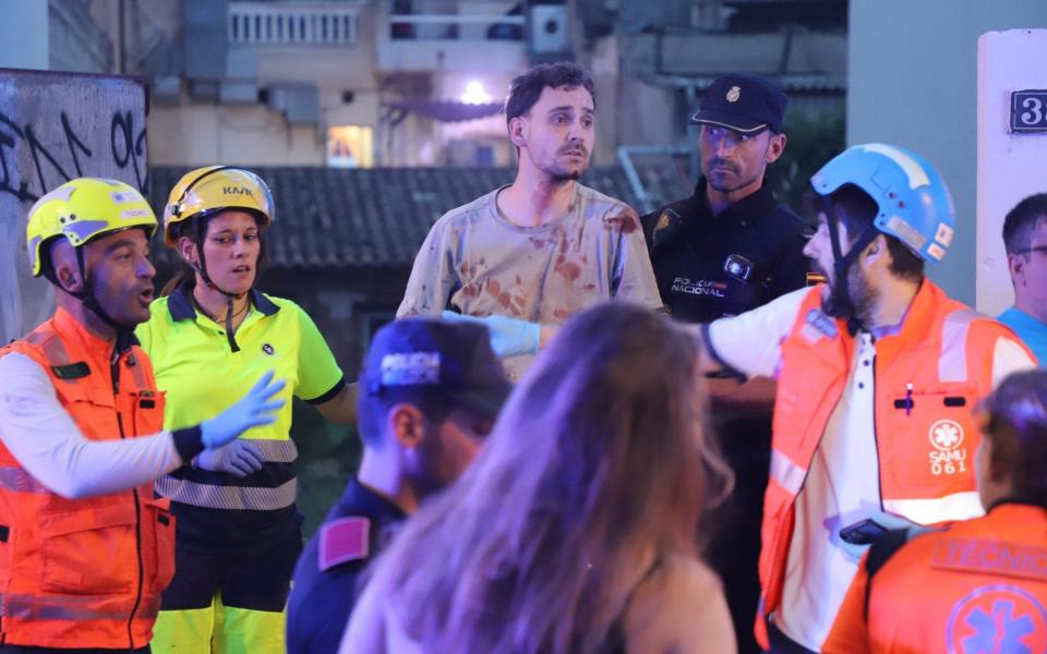 The scene at building collapse in Majorca