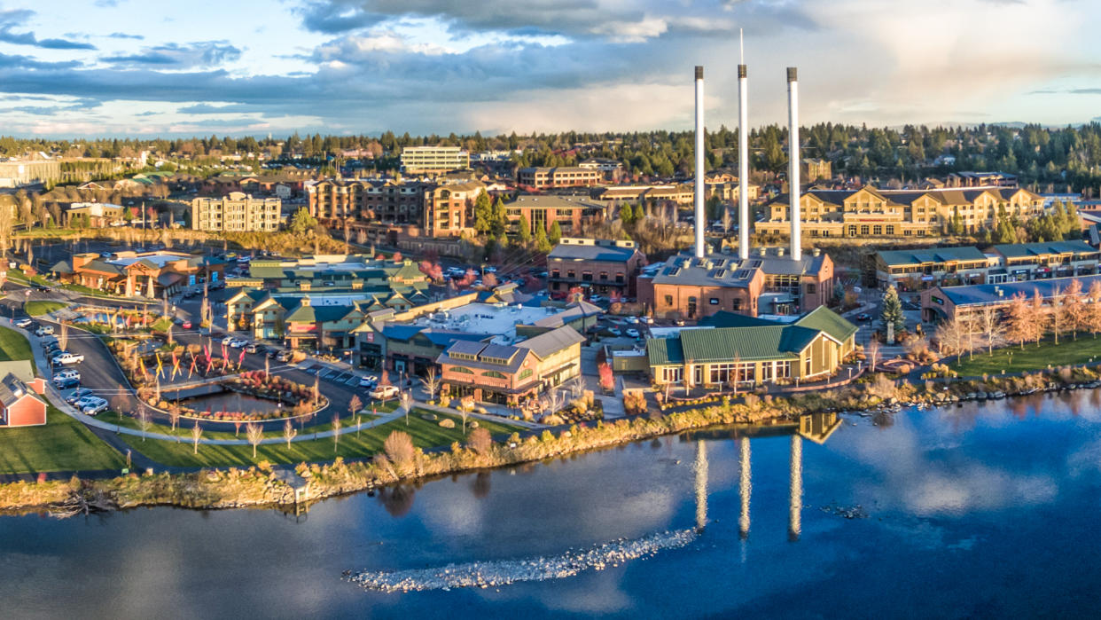 View of the Old Mill District in Bend, Oregon