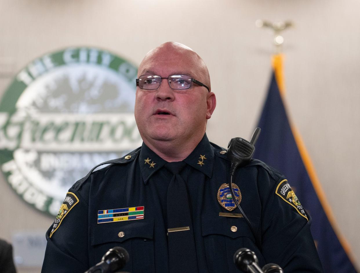 Greenwood Police Chief James Ison gives updates on the Greenwood Park Mall shooting during a press conference Wednesday, Dec. 21, 2022, at the Greenwood City Building in Greenwood, In. 