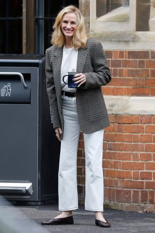 <p>Click News and Media / BACKGRID</p> Julia Roberts photographed smiling with blonde hair on the set of her new movie, "After the Hunt"