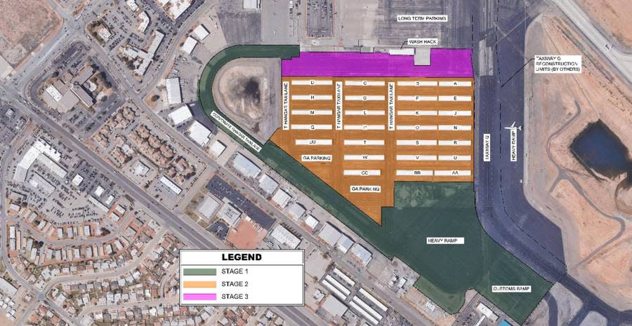 Map showing areas and project phases. Photo courtesy of El Paso International Airport.