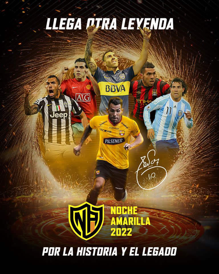 El afiche promocional de la Noche Amarilla con Carlos Tevez como invitado de honor de Barcelona de Guayaquil.