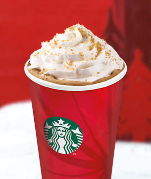 <em>The rich, buttery flavour of sweet toffee is combined with the warmth of toasted nuts and blended with our smooth espresso and velvety steamed milk; topped with whipped cream and Toffee Nut Sprinkles.</em> <br> <br> Haven't heard of this holiday drink? That's because this one's only on the menu in the UK, Ireland and the Philippines. (Note the extra "u" in "flavour.")