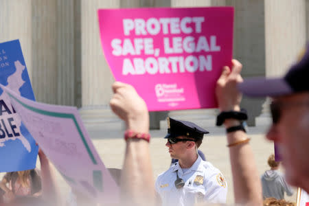 U.S. Supreme Court Police guard the building during a protest against anti-abortion legislation at the U.S. Supreme Court in Washington, U.S., May 21, 2019. REUTERS/James Lawler Duggan