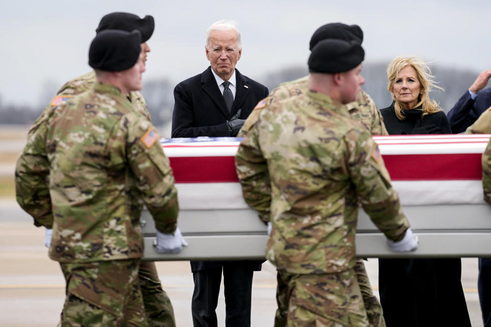 Image: President Joe Biden, third left, and first lady Jill Biden, (Matt Rourke / AP)