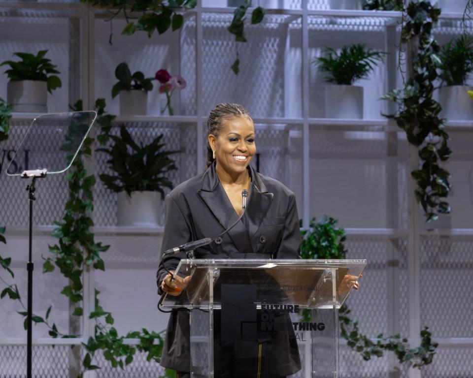 Michelle Obama speaks at 2023 WSJ’s Future Of Everything Festival at Spring Studios on May 3, 2023, in New York City. (Photo by Joy Malone/Getty Images)