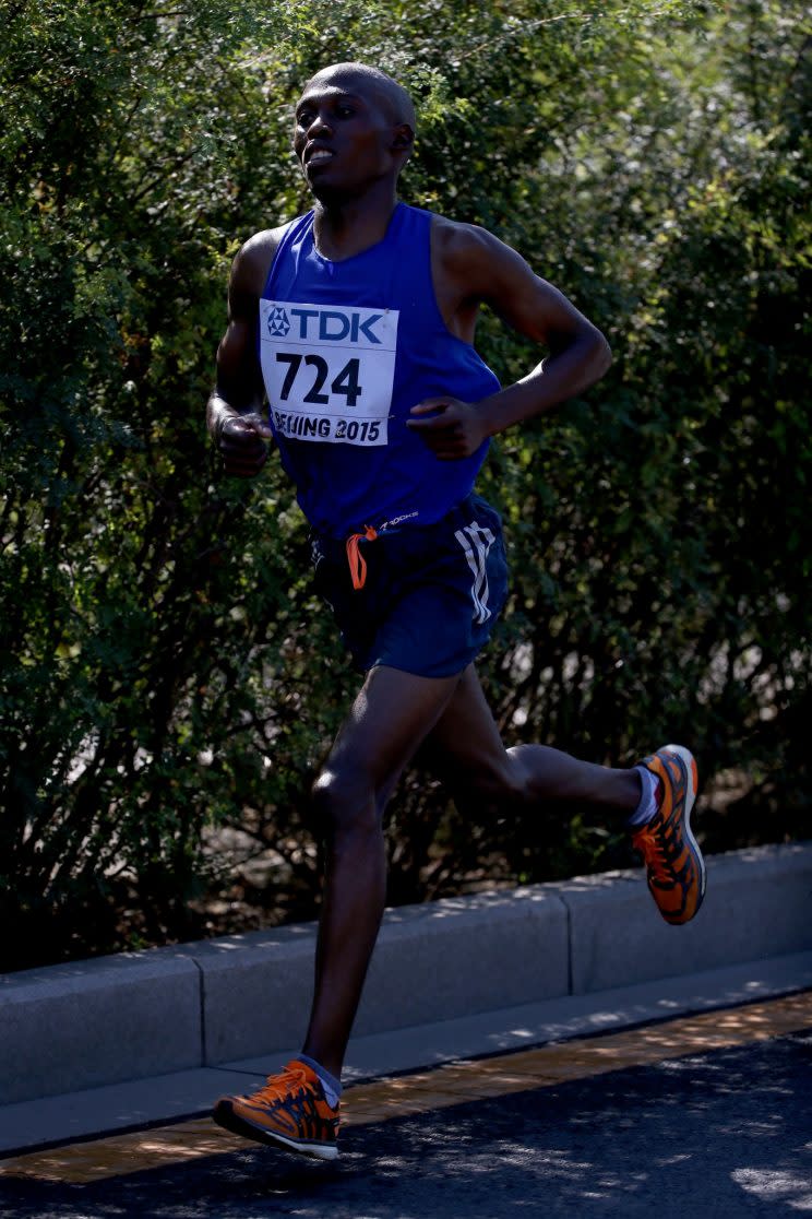 Tsepo Mathibelle of Lesotho competes in the men's marathon during the 15th IAAF World Athletics Championships in Beijing last year. (Getty)