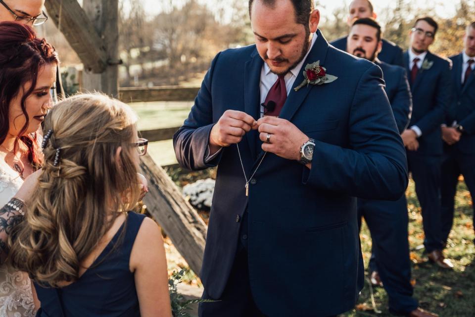 Jimmy presented Olivia with a keepsake necklace from&nbsp;<a href="https://sarahcornwelljewelry.com/" target="_blank" rel="noopener noreferrer">Sarah Cornwell Jewelry</a>.&nbsp; (Photo: <a href="https://abigailgingeralephotography.com/" target="_blank">Abigail Gingerale Photography</a>)