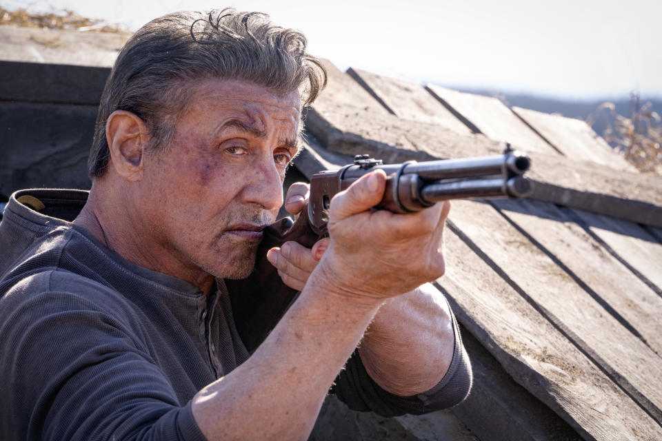 This image released by Lionsgate shows Sylvester Stallone as John Rambo in a scene from "Rambo: Last Blood," in theaters on Sept. 20. (Yana Blajeva/Lionsgate via AP)