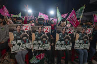 Supporters of the Democratic Progressive Party presidential candidate Lai Ching-te, who also goes by William, attend a rally in southern Taiwan's Tainan city on Friday, Jan. 12, 2024 ahead of the presidential election on Saturday. (AP Photo/Ng Han Guan)