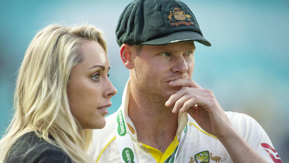 Steve Smith, pictured here with wife Dani Willis after the fifth Ashes Test.