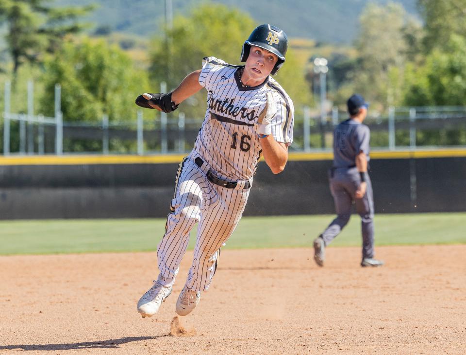 Newbury Park's Cole Munyon runs the bases during the Panthers' 8-0 win over Fontana-Summit in a Division 3 second-round game Tuesday.