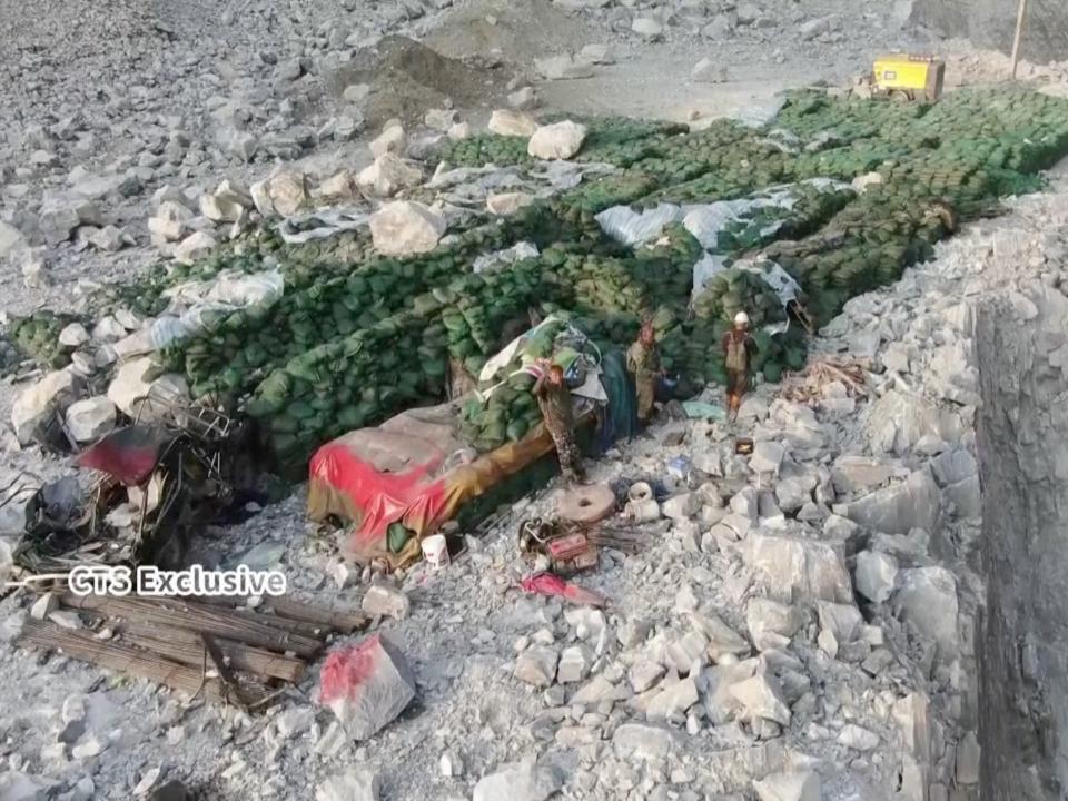 A drone view shows mine workers trapped in a landslide-struck mountainous area (via REUTERS)