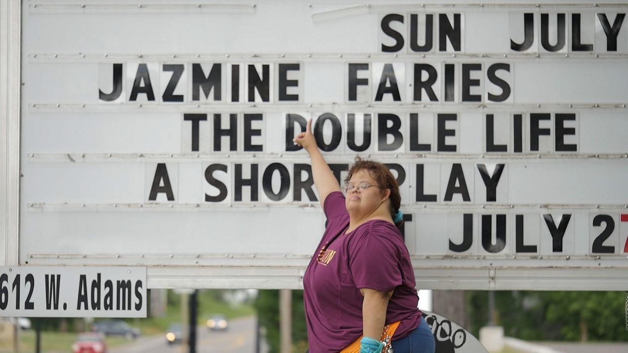 From the file: Jazmine Faries in front of a marquee promoting her original stage play "The Double Life." "Iron Family" follows Jazmine and her family as they prepare for the sixth season of the play which mirrors Jazmine's desire for independence and love. Faries will be presenting at Seersucker Live - The Homecoming Episode on Nov. 9.