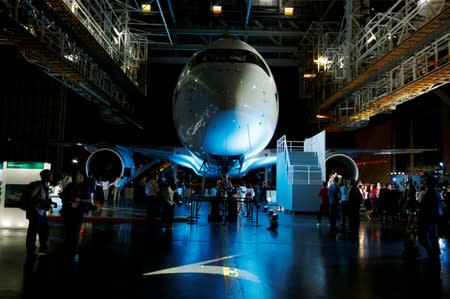 FILE PHOTO: Cathay Pacific Airways holds a ceremony to mark the first of the airlines' 48 Airbus A350 arriving at Hong Kong Airport