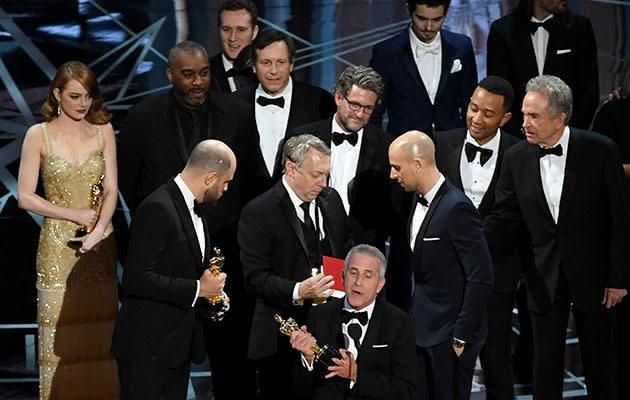 <i>La La Land</i> was wrongly announced as the Best Picture winner instead of <i>Moonlight</i> at the 2017 Oscars. Photo: Getty Images