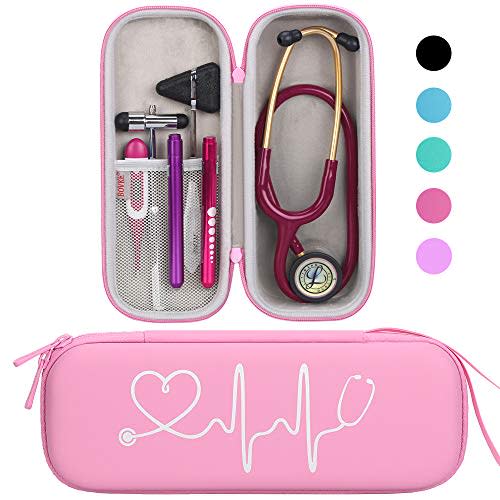 BOVKE Travel Carrying Case Compatible With 3M Littmann Classic III, Lightweight II S.E, MDF Acoustica Deluxe Stethoscope, Extra Room for Medical Scissors EMT Trauma Shears and LED Penlight, Pearl Pink