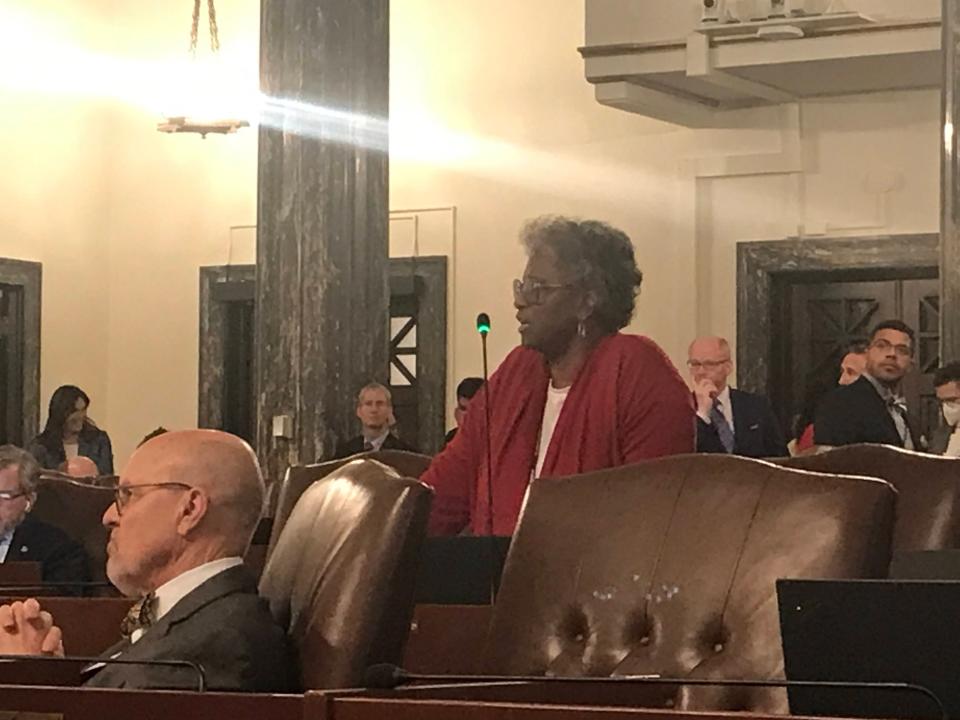 State Sen. Doris Turner, D-Springfield, rises in support of Senate Bill 1360 during floor debate on Friday, March 24, 2023.