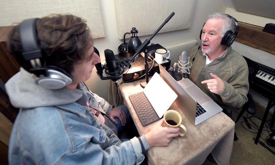 Popular conservative radio personality Phil Valentine has started a new podcast with his adult son, Campbell, that has nothing to do with politics. The father and son record a podcast in their cabin in Brentwood on Thursday, March 7, 2019.