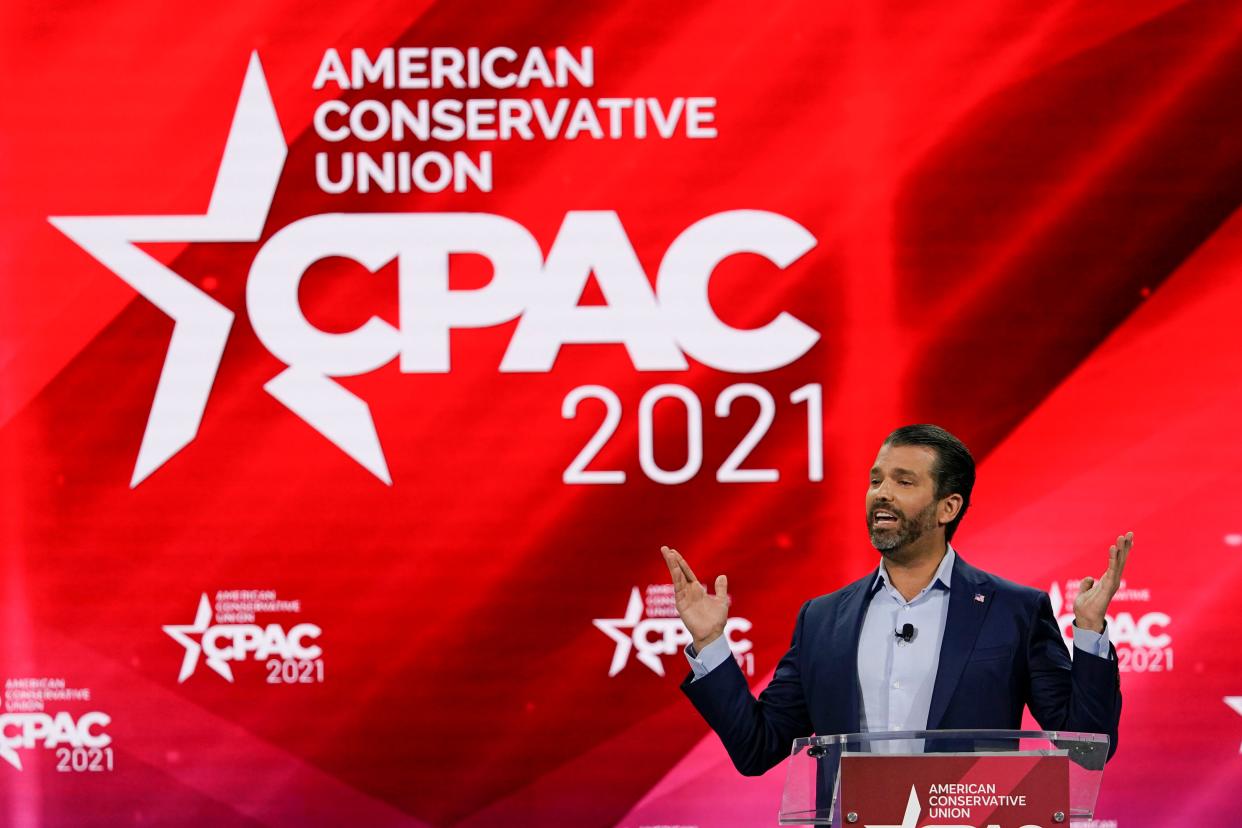 Donald Trump Jr., speaks at the Conservative Political Action Conference on Friday.
