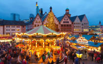 <p><strong>What: </strong>Germany’s financial center taps into its inner medieval market town every holiday season with a <a rel="nofollow noopener" href="http://www.frankfurt-tourismus.de/en/Discover-Experience/Events/Festivals-in-Frankfurt/Frankfurt-Christmas-Market" target="_blank" data-ylk="slk:Christmas market;elm:context_link;itc:0;sec:content-canvas" class="link ">Christmas market</a> that dates back to 1393. Traditionally held in concert with religious mystery plays, these days you’re more likely to hear live music. Even the Romantic poet Goethe was a fan of the Frankfurt market’s famous Bethmännchen, or marzipan cookies. Peek inside the 300-year-old timber Honey House, which sells pretty much any imagineable honey-related products.</p> <p><strong>Where: </strong>The Römerberg, in the center of Frankfurt’s Altstadt</p> <p><strong>When: </strong>November 23 to December 22; 10 AM to 9 PM</p>