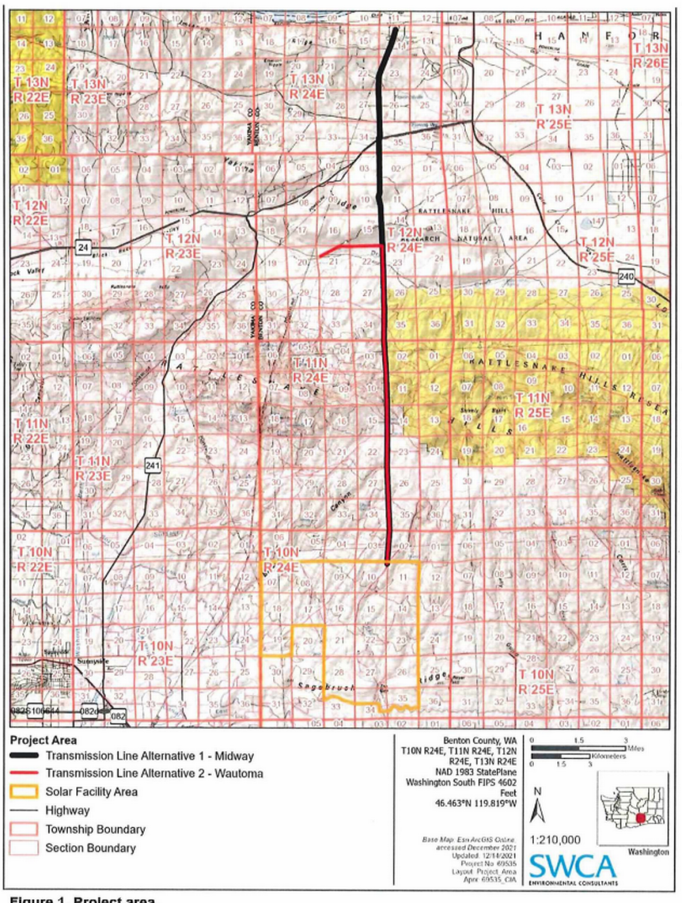 The proposed Hop Hill Solar Project would be south of Highway 24 and east of Highway 241 in Benton County.