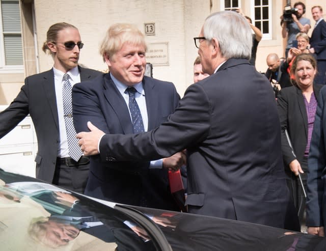 Prime Minister Boris Johnson and European Commission President Jean-Claude Juncker leaving Le Bouquet Garni restaurant in Luxembourg