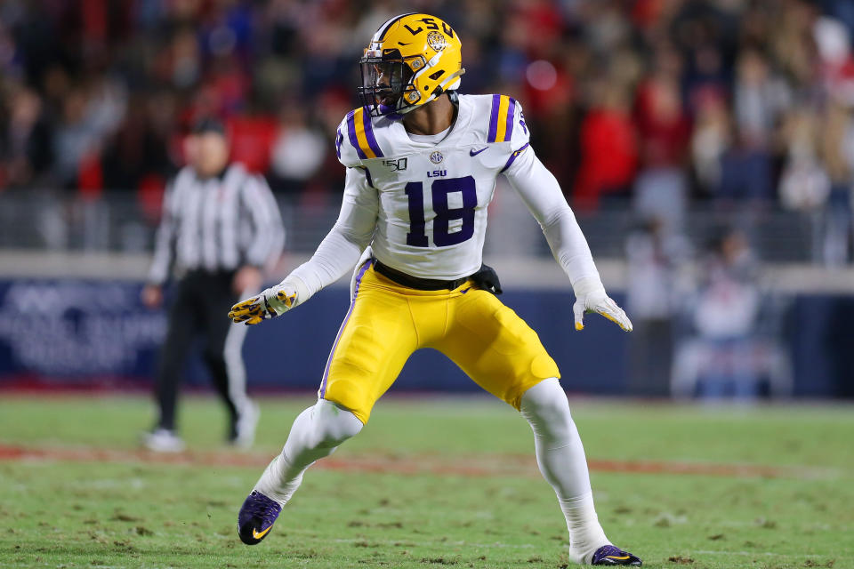 LSU edge rusher K'Lavon Chaisson in action against Ole Miss in Oxford, Mississippi. (Photo by Jonathan Bachman/Getty Images)