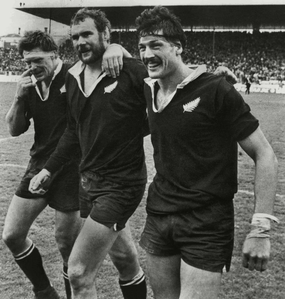 Geoff Old, Haden and Murray Mexted leave the field at Eden Park after completing a 4-0 series whitewash of the Lions in 1983 - Colorsport/Shutterstock