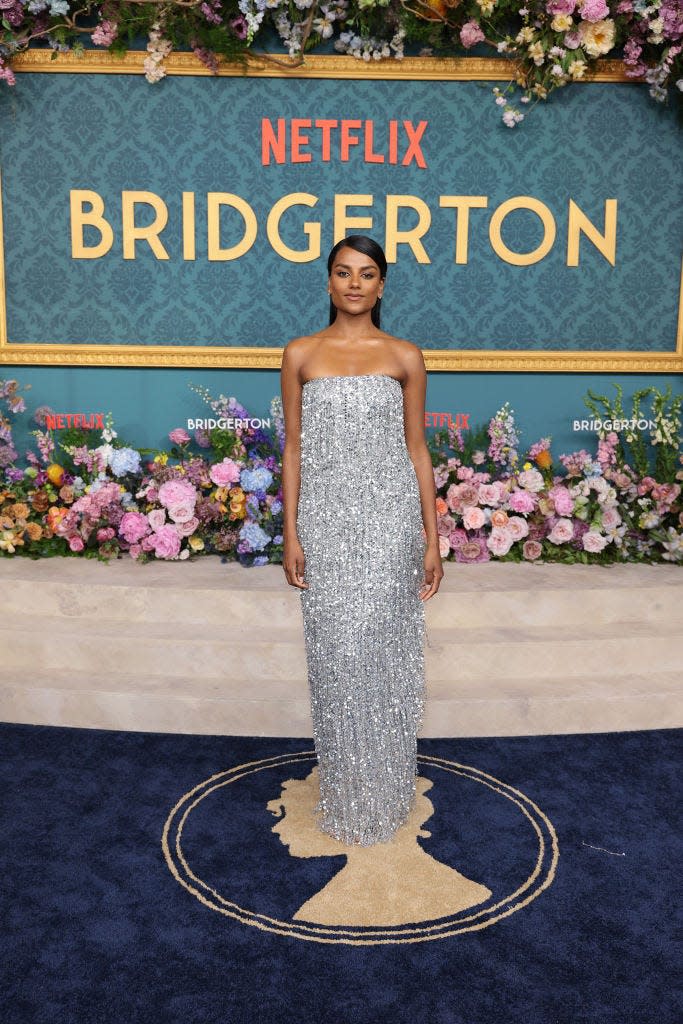 Simone Ashley attends the "Bridgerton" season three premiere in May 2024.