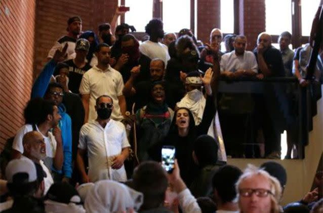 Dozens of people attending an angry protest for victims of the Grenfell Tower fire tragedy stormed the town hall in London's richest borough on Friday, accusing the authorities of ignoring their plight. Picture: AFP