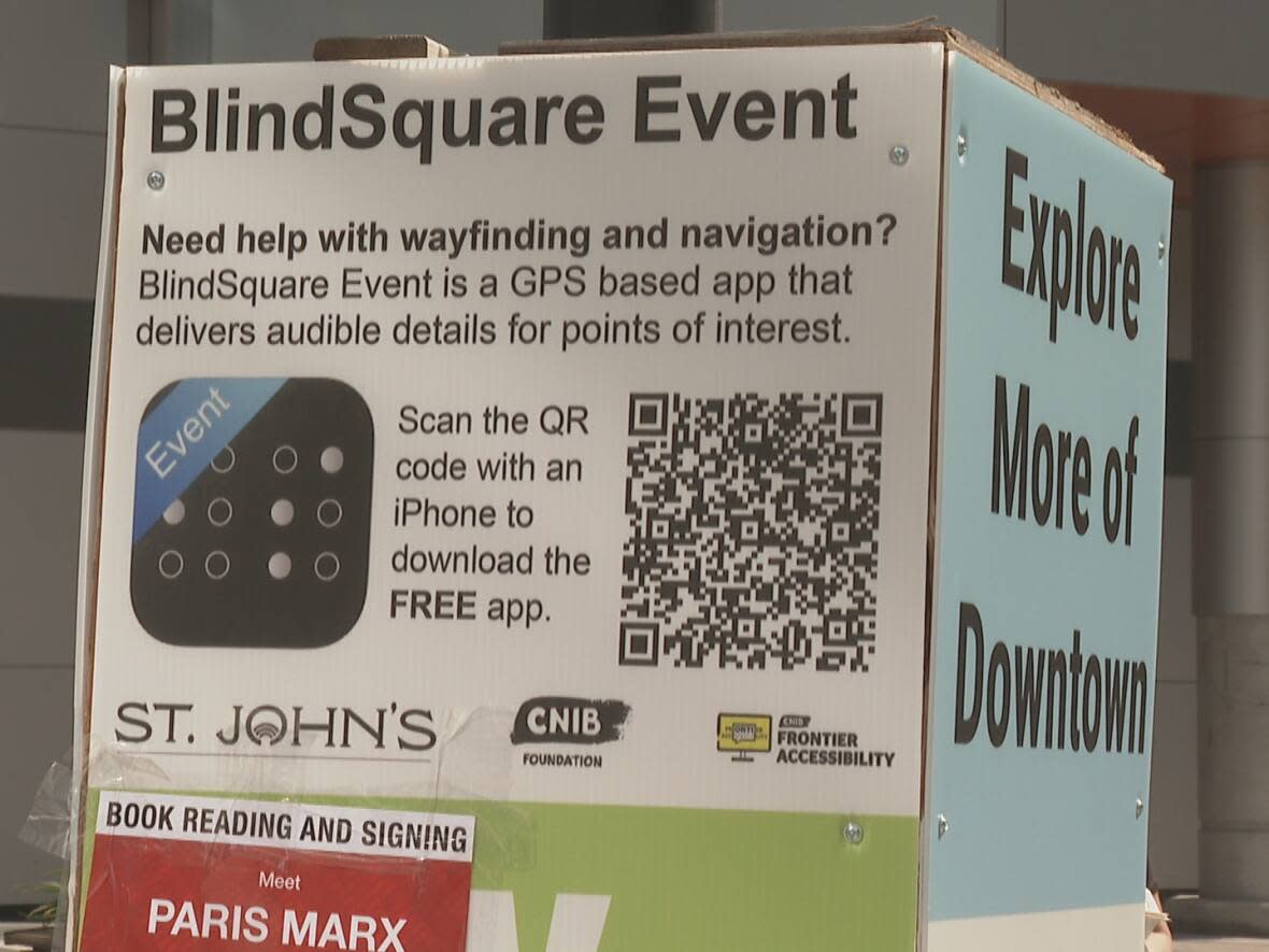 The City of St. John's has launched a pilot project with the CNIB to launch BlindSquare, a navigation app aimed at helping those who are blind or partially sighted traverse the pedestrian mall safely. (Katie Breen/CBC - image credit)