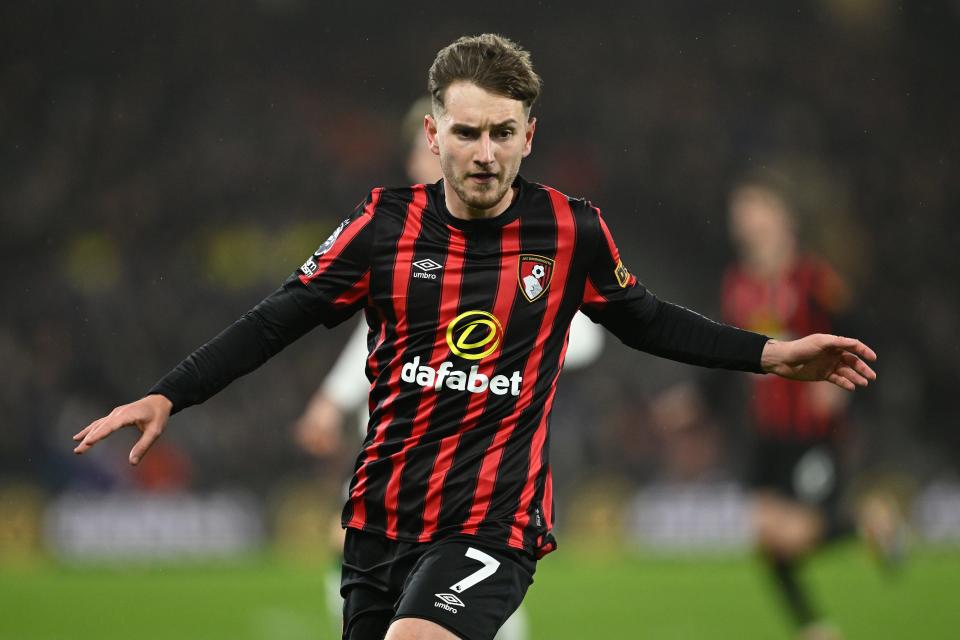 BOURNEMOUTH, ENGLAND - JANUARY 21: David Brooks of Bournemouth in action during the Premier League match between AFC Bournemouth and Liverpool FC at Vitality Stadium on January 21, 2024 in Bournemouth, England. (Photo by Mike Hewitt/Getty Images)