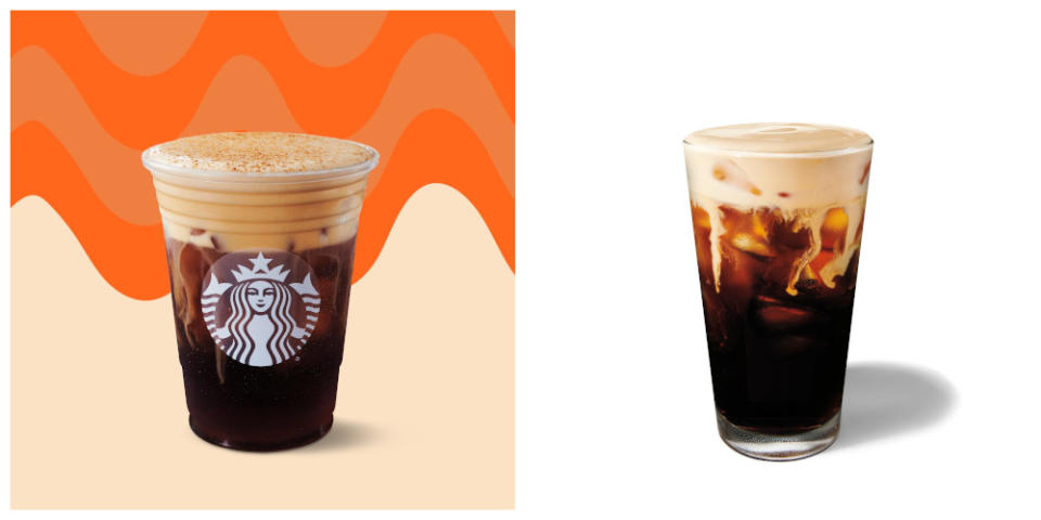 The Pumpkin Spice Cream Cold Brew (left) and the Pumpkin Spice Nitro Cold Brew are the newest additions to Starbucks’ autumn menu. — Picture courtesy of Starbucks Malaysia