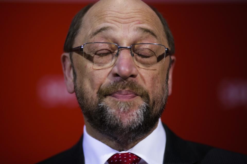 <p>Martin Schulz im Willy Brandt Haus nach der Saarlandwahl am 26. März 2017. (Bild: AP Photos/Markus Schreiber) </p>