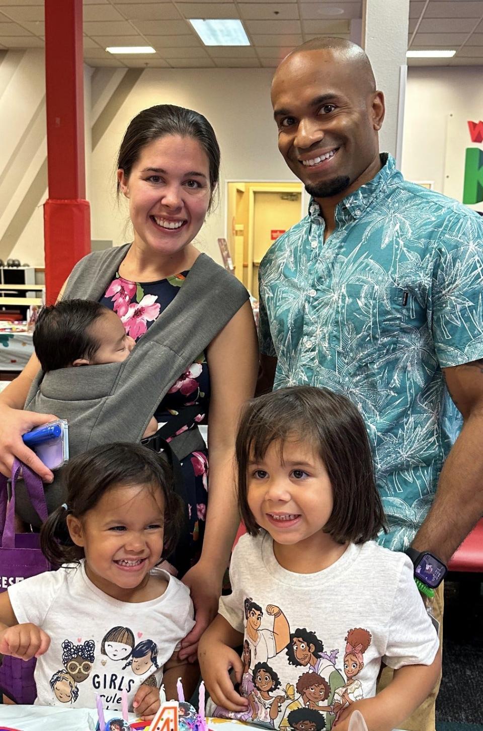 Argosy athletic director Jonathan Argosy stands with his wife Jessica and their children Savannah Murray, Skylar Murray, and Maverick Murray.