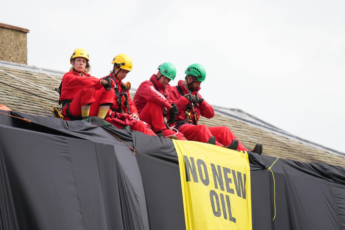 Greenpeace activists on the roof of Prime Minister Rishi Sunak’s house in North Yorkshire have now been bailed (Danny Lawson/PA) (PA Wire)