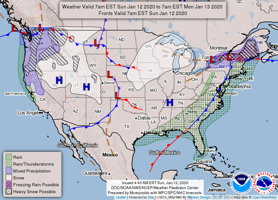 National Forecast Chart for Jan. 12, 2020 | DOC/NOAA/NCEP/Weather Prediction Center