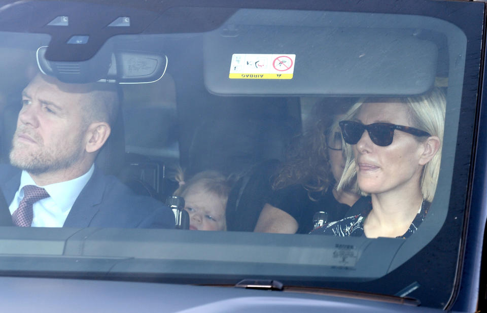 LONDON, ENGLAND - DECEMBER 18: Mike Tindall, Lena Elizabeth Tindall and Zara Tindall attend Christmas Lunch at Buckingham Palace on December 18, 2019 in London, England. (Photo by Karwai Tang/WireImage)