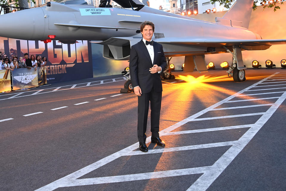 <p>Tom Cruise hits the runway — er, red carpet — at the <em>Top Gun: Maverick </em>premiere in London on May 19.</p>