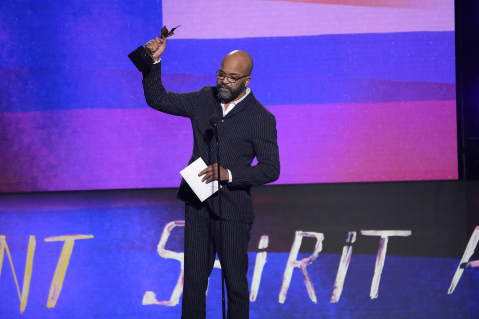 Jeffrey Wright accepts the award for best lead performance for "American Fiction" during the Film Independent Spirit Awards on Sunday, Feb. 25, 2024, in Santa Monica, Calif. (AP Photo/Chris Pizzello)