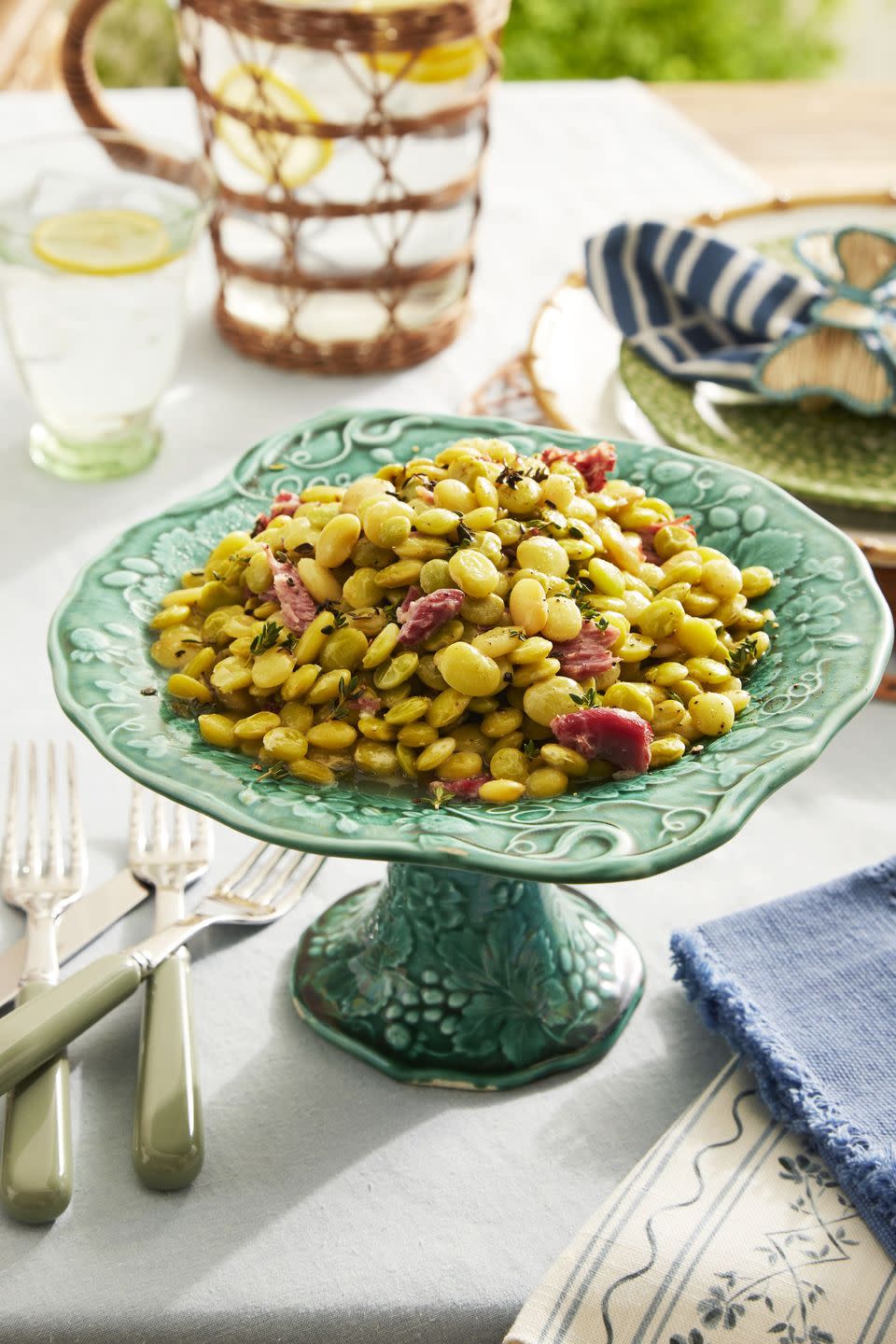 instant pot lima beans on a green serving dish